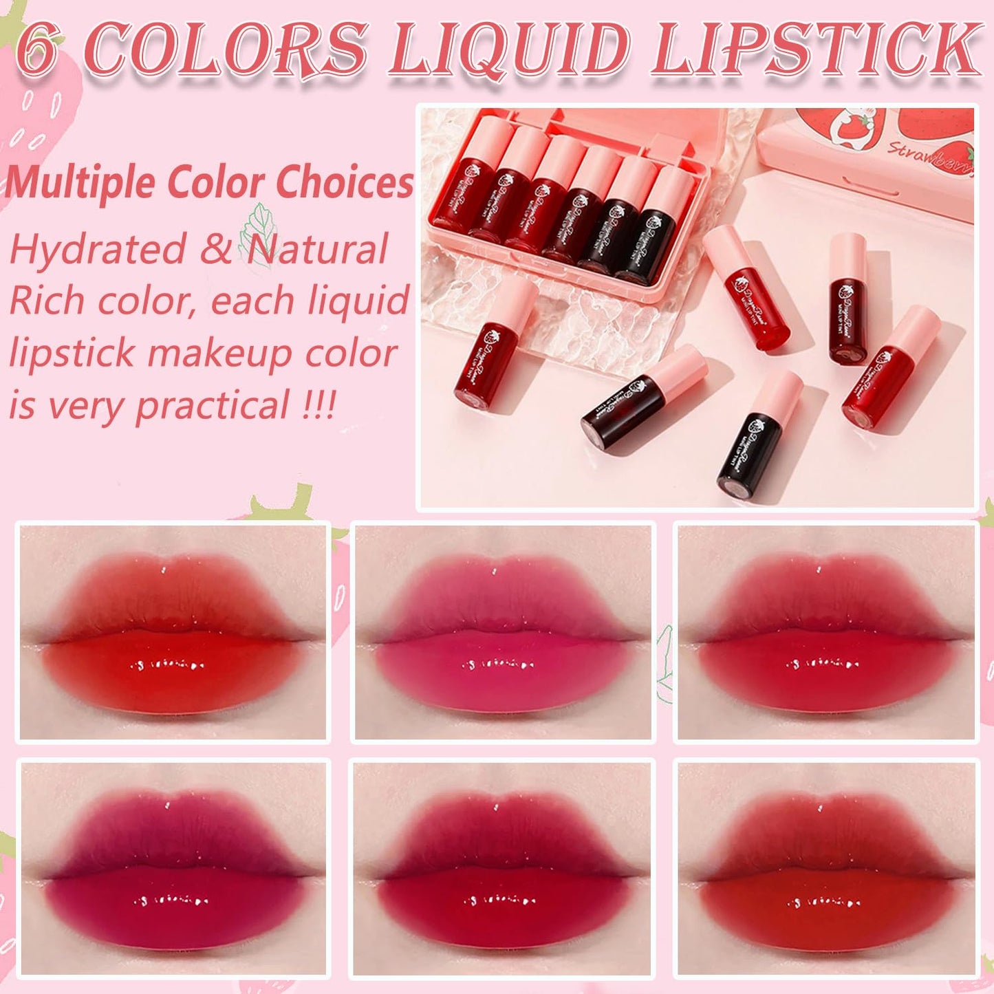 6 Colors Lip Tint Stain Mini Liquid Lipstick, Korean Lip Gloss Moisturizing Natural Velvet Lip Tint, Waterproof Longwear Liquid Blush & Lip Stain, Vivid Color Lip Blush Tint Makeup