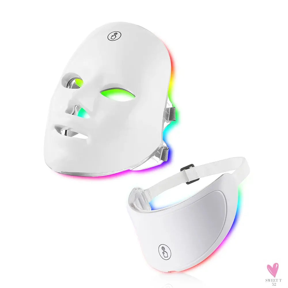 7 Color LED Facial Mask with Neck Red Light Therapy Mask for Skin Tightening/Lifting - Anti-Aging Bio-Light Beauty