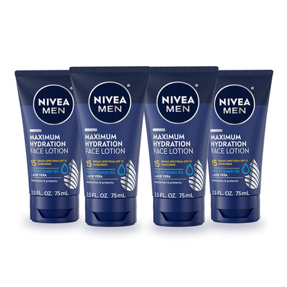 NIVEA MEN Maximum Hydration Face Lotion SPF 15 Pack of 4 Moisturizing Sunscreen