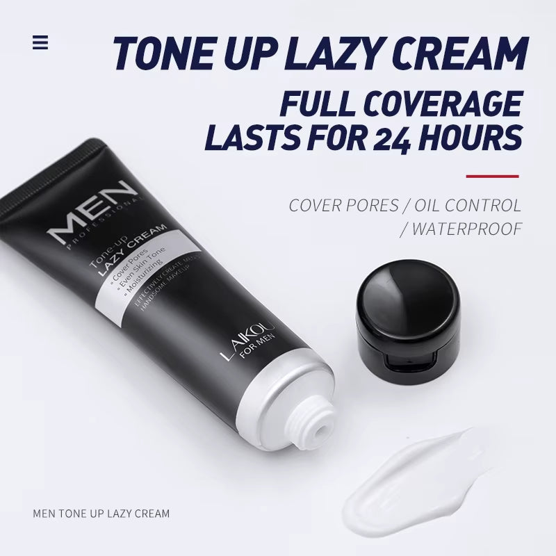Men Skincare Set 4Pcs TONE-UP Lazy Cream Facial Cleanser Toner Lotion Hydrating Oil Control 3-Minute Routine