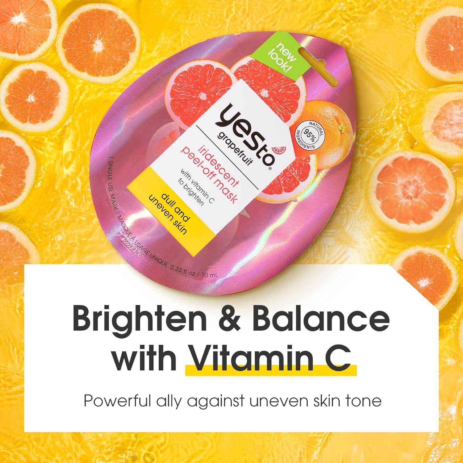 Grapefruit Iridescent Peel off Mask with Vitamin C to Refresh Dull Skin, for Men, Women and Teens, No Paraben, 3 Pack.