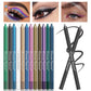 12 Colors Set Glitter & Shimmer Eyeliner Stick Pack - Long-Wearing Blue Tone Eyeliner Pencil with Smooth Application - Versatile