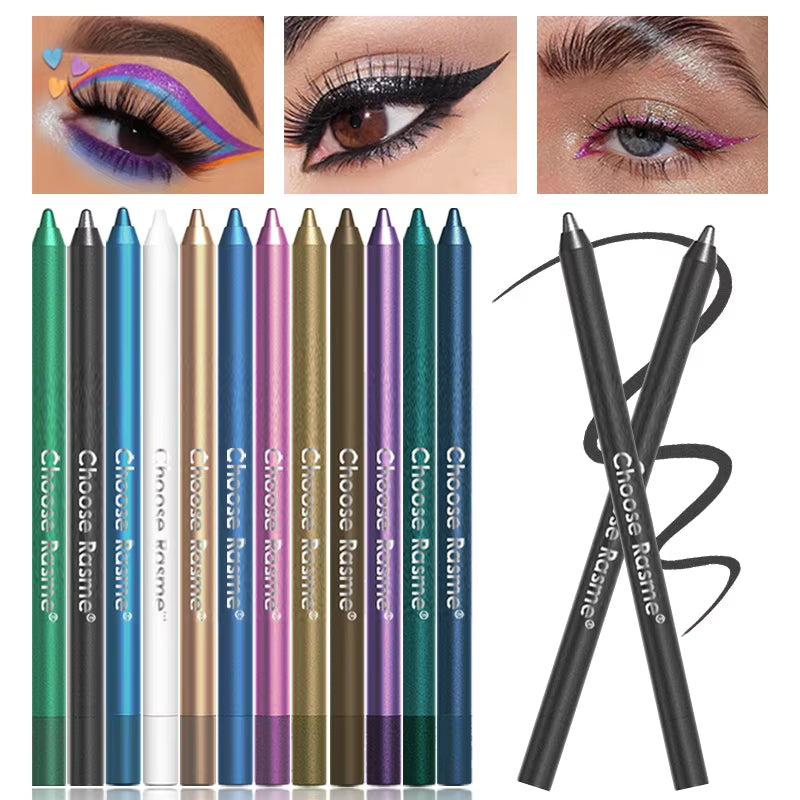 12 Colors Set Glitter & Shimmer Eyeliner Stick Pack - Long-Wearing Blue Tone Eyeliner Pencil with Smooth Application - Versatile