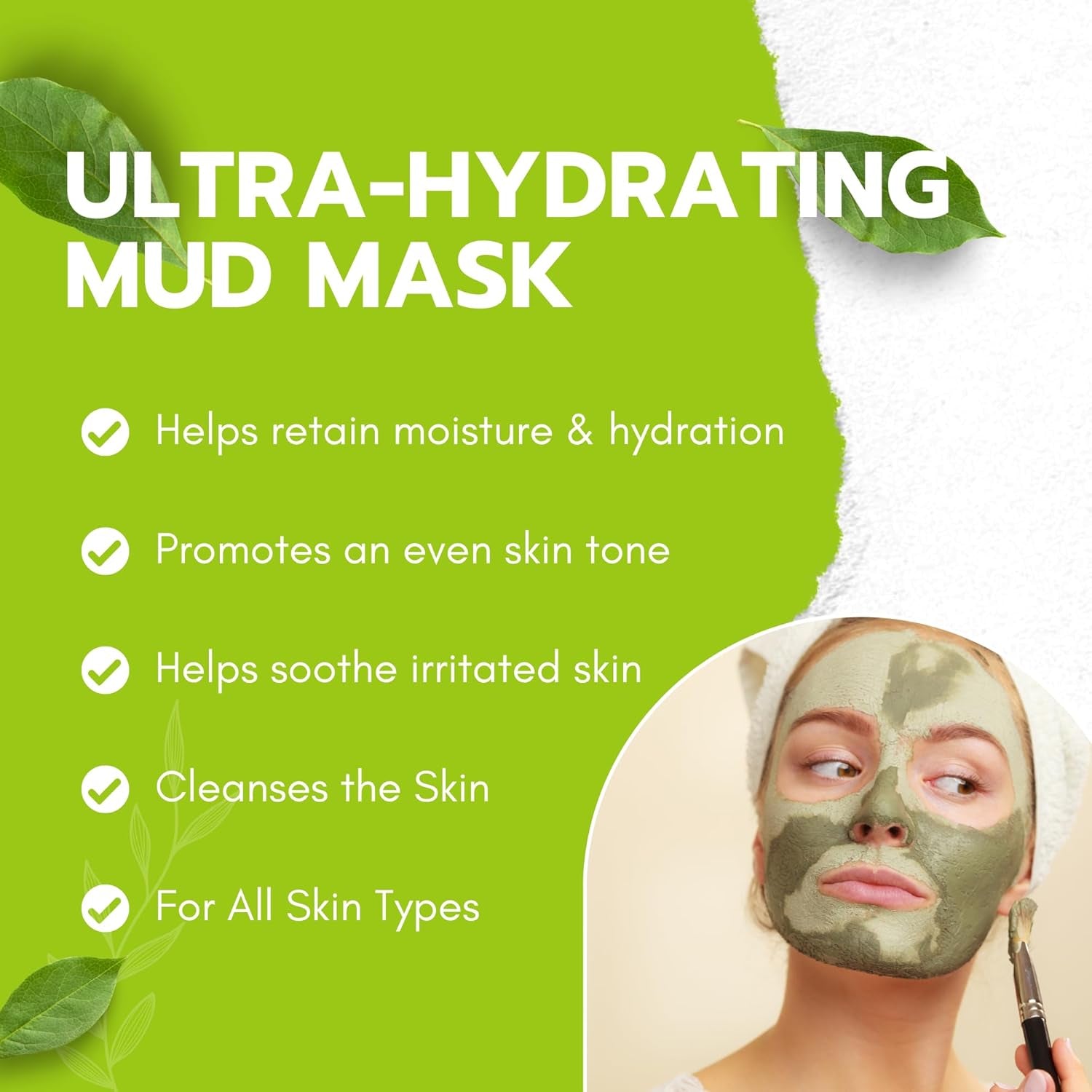 Green Tea Matcha Mud Mask with Aloe Vera, Deep Cleansing, Hydrating, and Relaxing Volcanic Clay Facial Mask, 3.53 Oz/100G