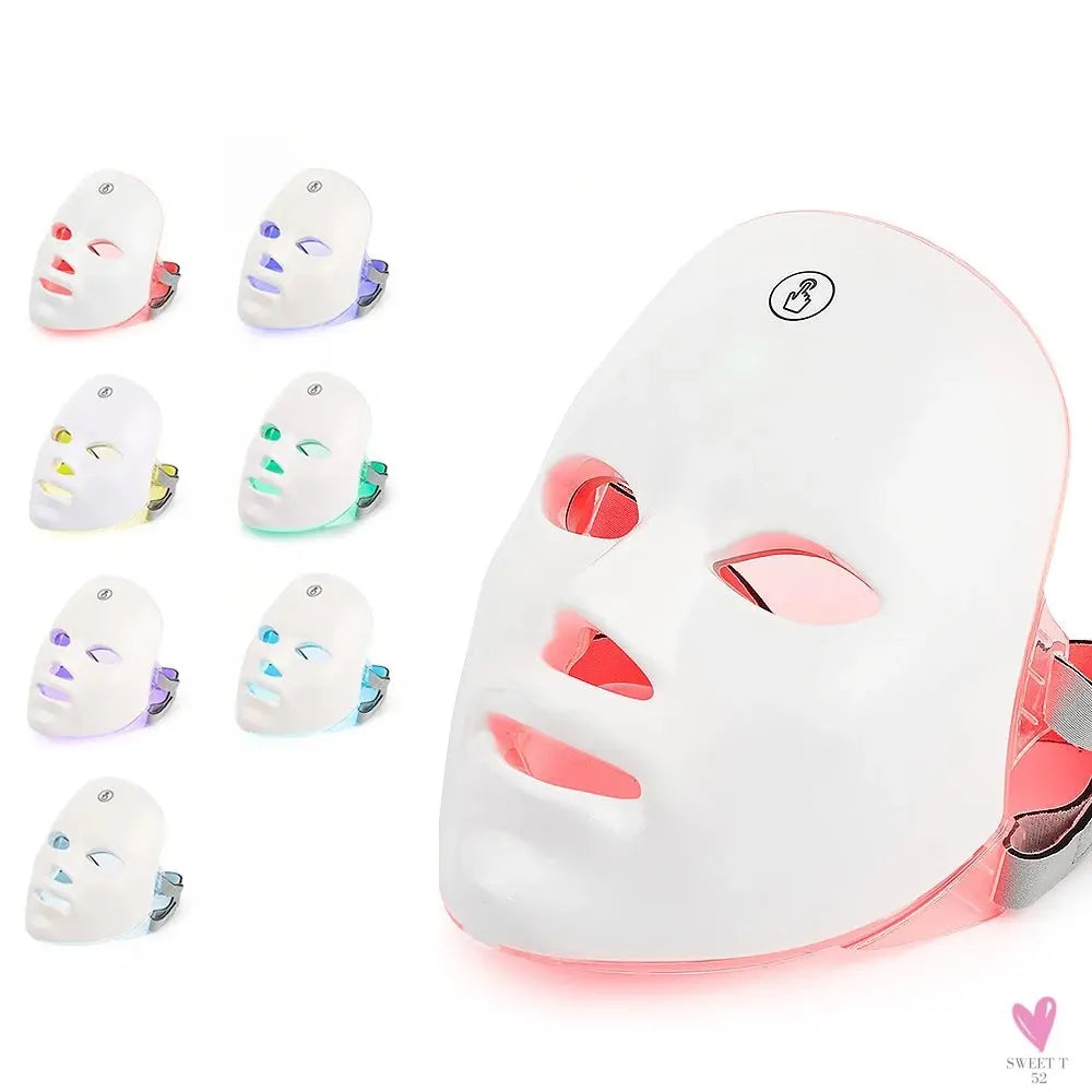 7 Color LED Facial Mask with Neck Red Light Therapy Mask for Skin Tightening/Lifting - Anti-Aging Bio-Light Beauty